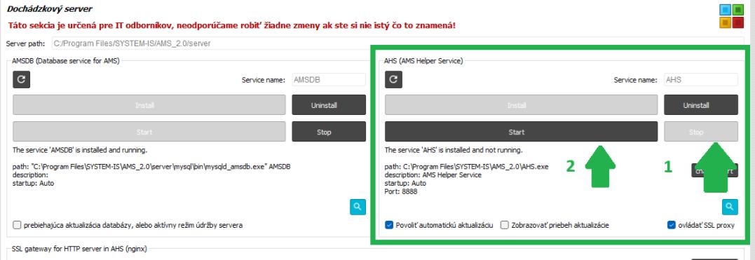Nastavenia - Dochádzkový server - reštart AHS