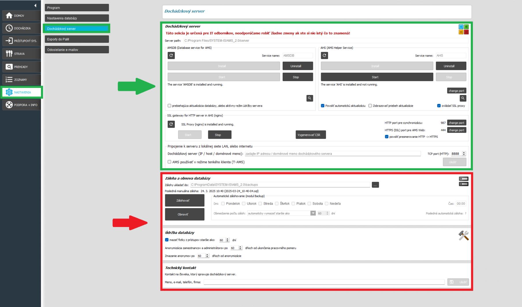 Nastavenia - Dochádzkový server