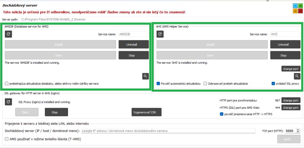 Nastavenia - Dochádzkový server - AMS DB a AHS