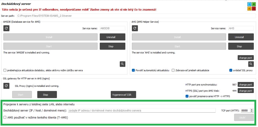 Nastavenia - Dochádzkový server - Nastavenie tenkého klienta