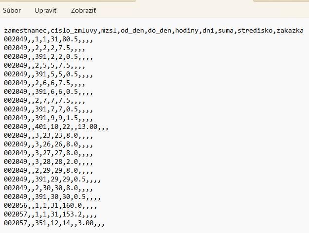 NorisNext - výstupný súbor - sumár za mesiac