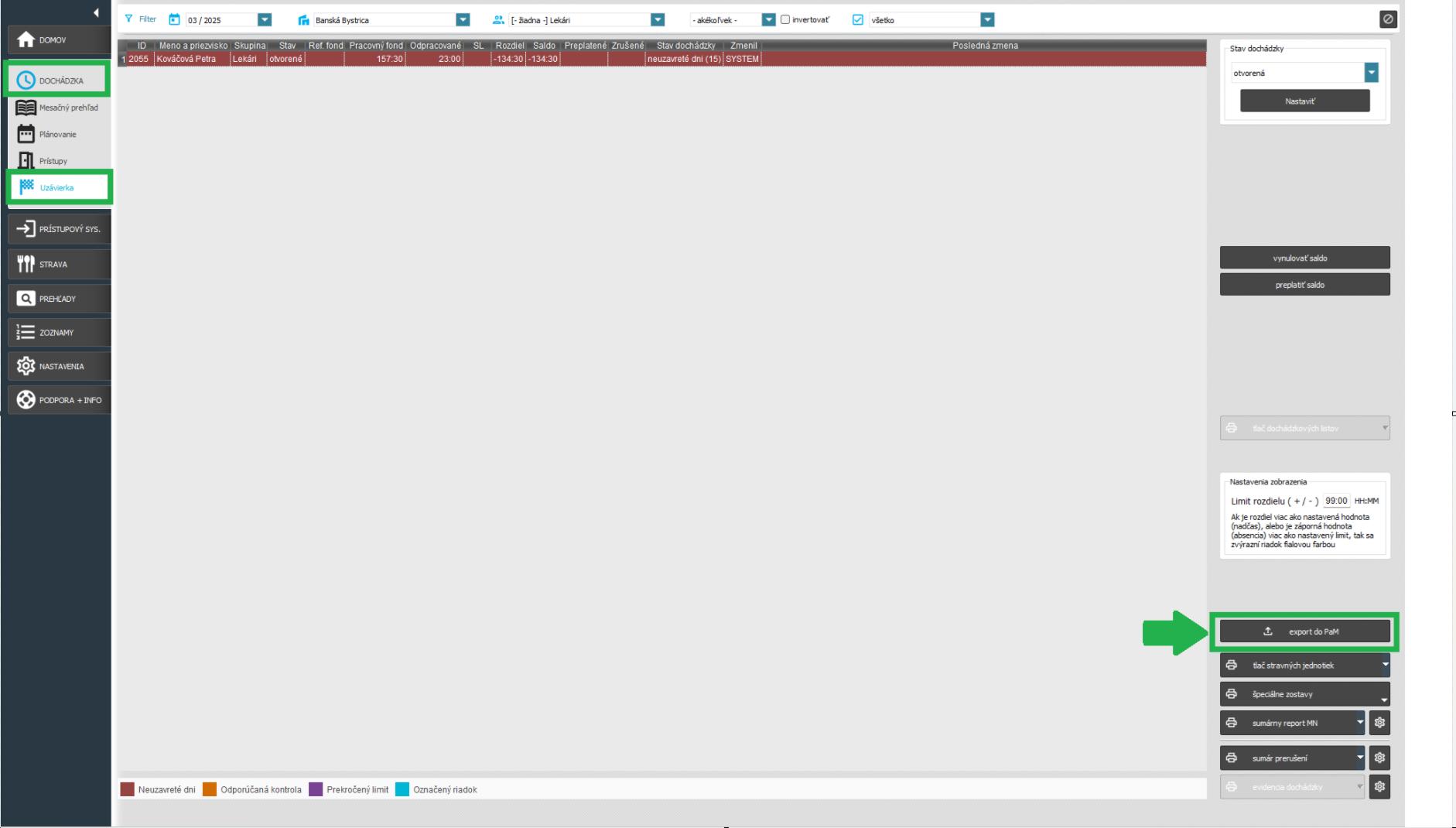 Export do PaM v uzávierke