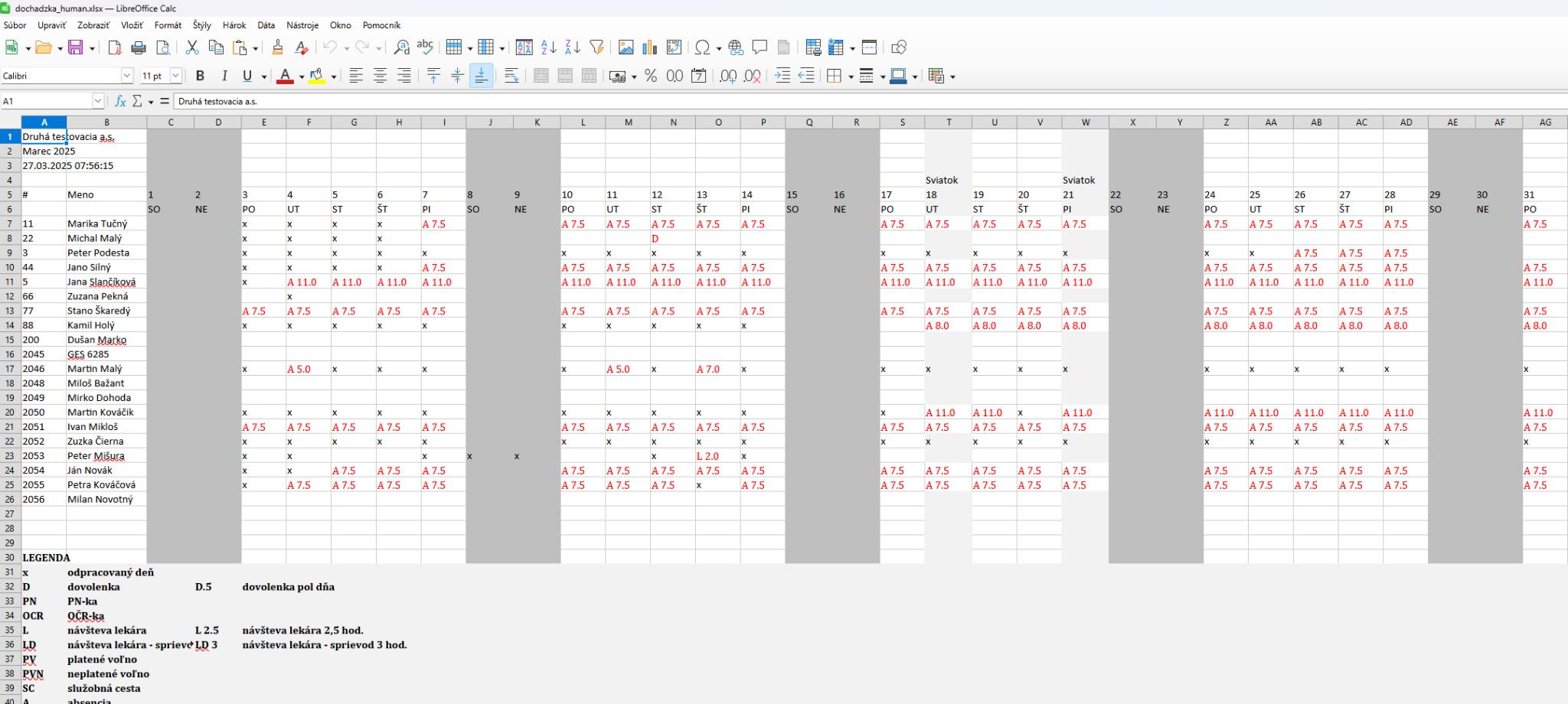 Hour - výstupný súbor xlsx