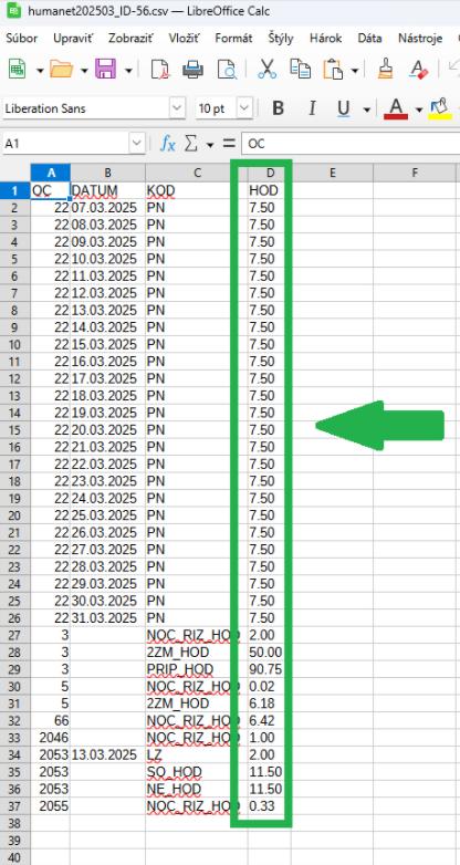 Humanet - výstupný súbor - dekadické zobrazenie času