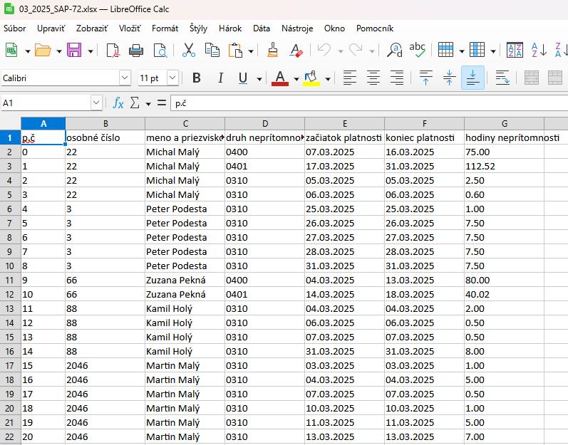 SAP - výstupný súbor