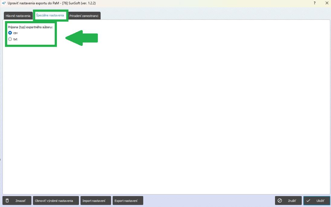 Sunsoft - Špeciálne nastavenia