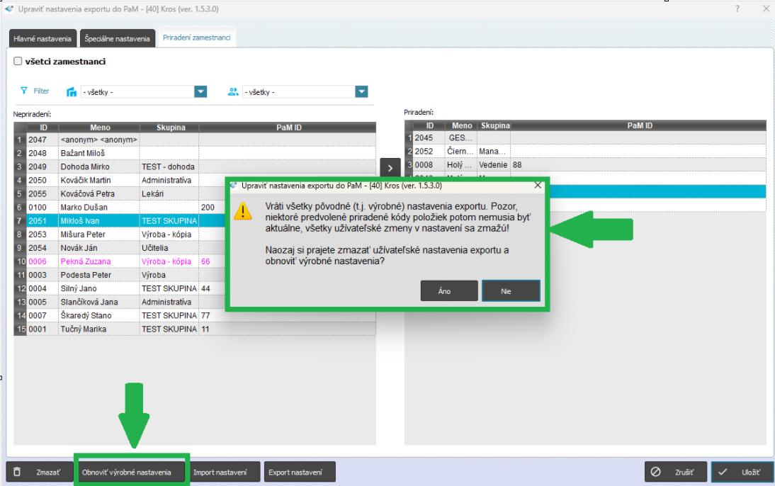 Obnoviť výrobné nastavenia v expotných mostíkoch
