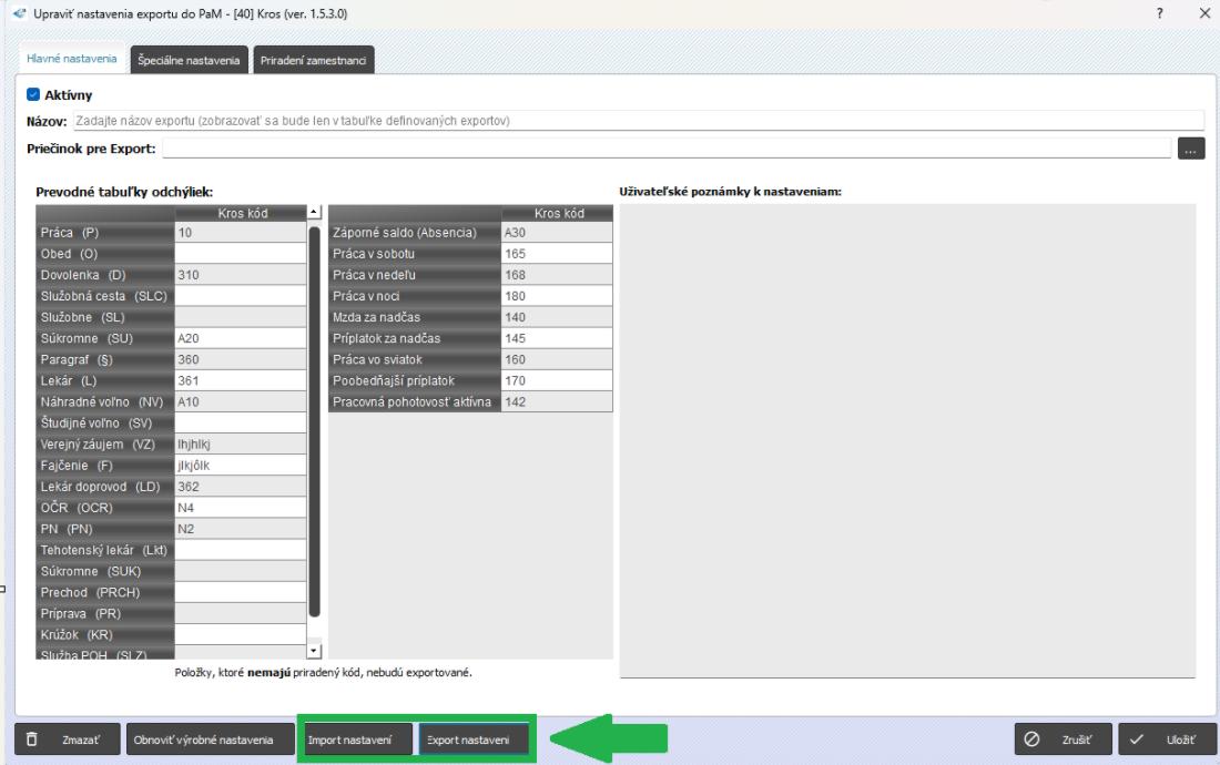 Import nastavení v exportných mostíkoch