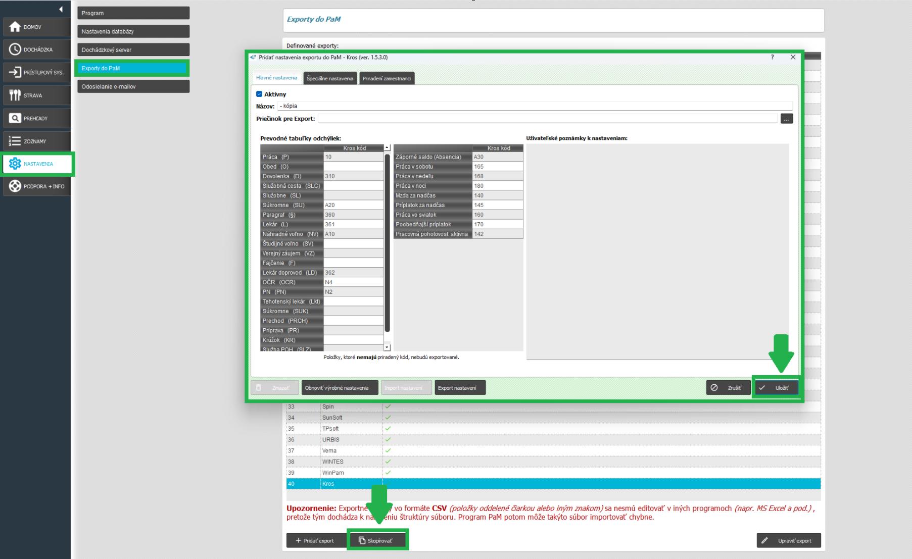 Skopírovať exportný mostík