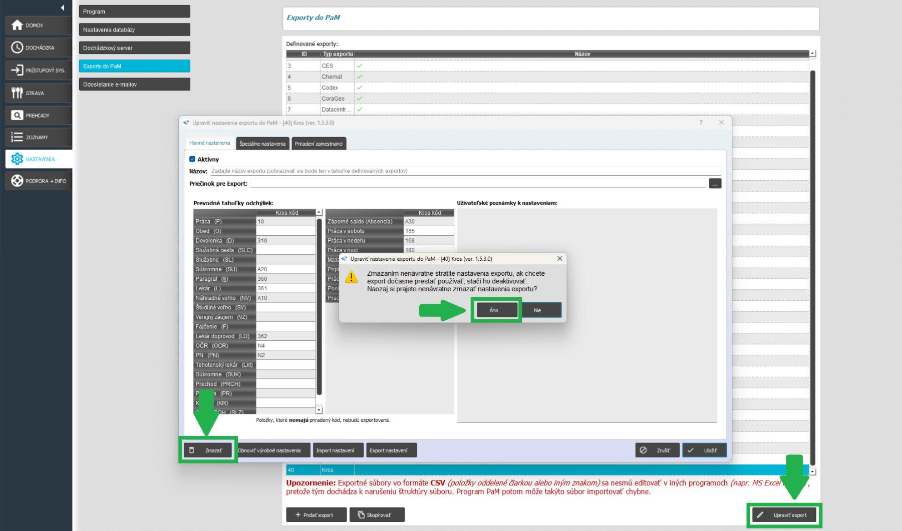 Zmazanie exportného mostíka