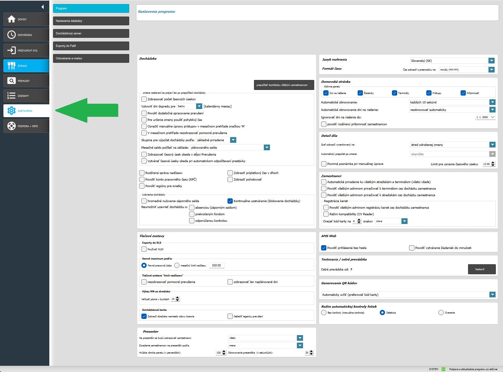 AMS karta Nastavenia