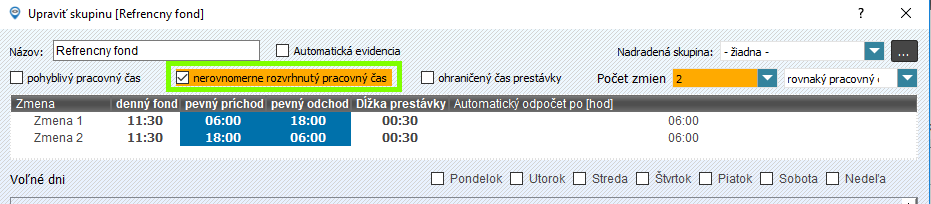 nastavenie skupiny nerovnomerne rozvrhnuty pracovny cas