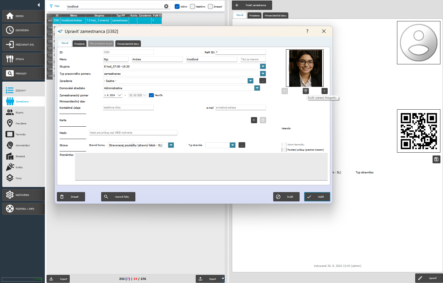 Detail karty zamestnanca