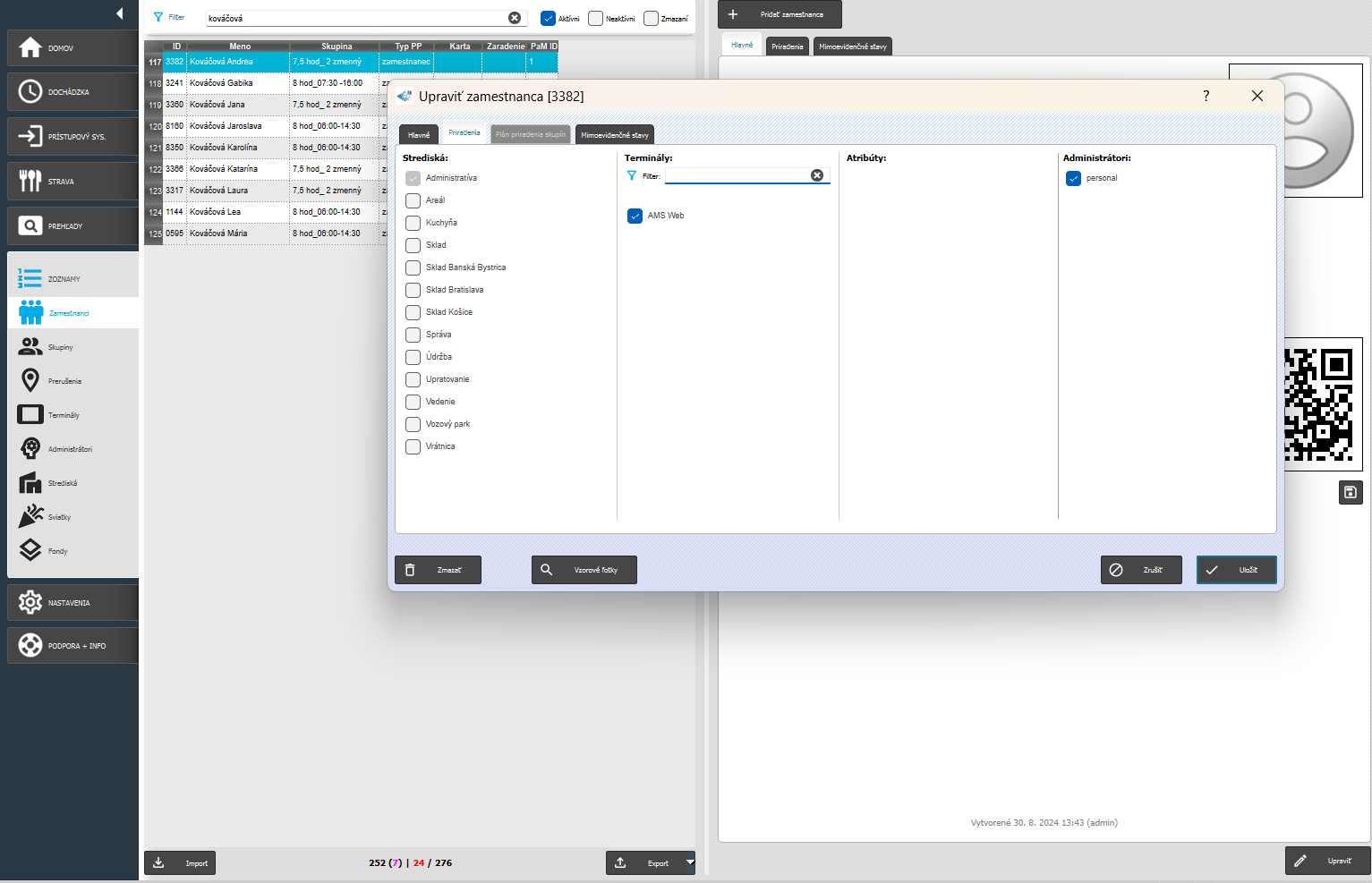 Priradenia zamestnanca
