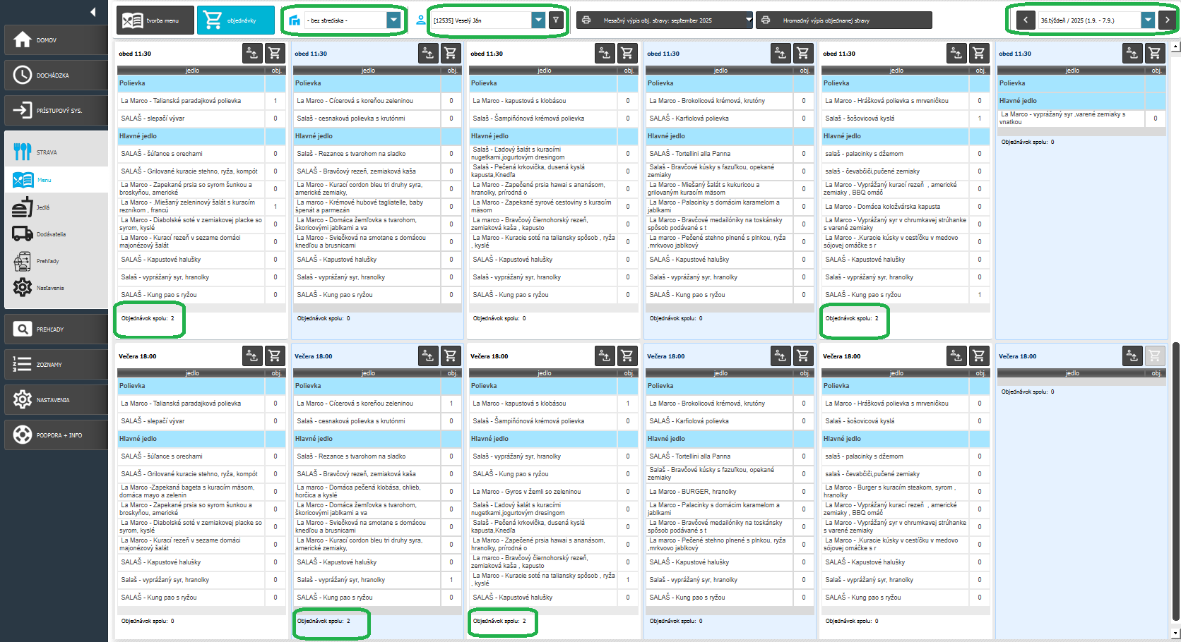 Zobrazenie stravy v AMS