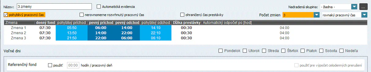 Nastavenia počítania dochádzky