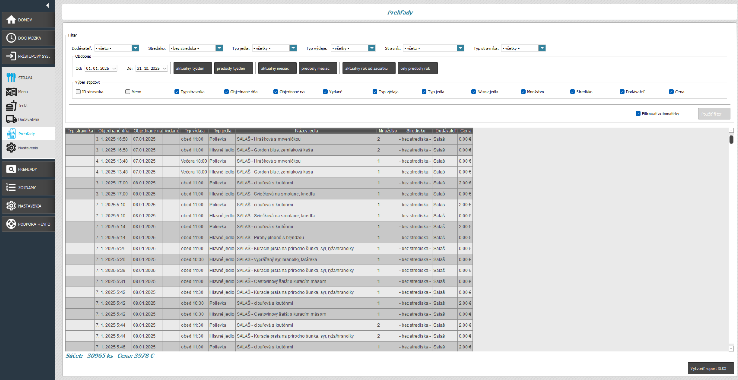 Stravovací systém týždenné menu