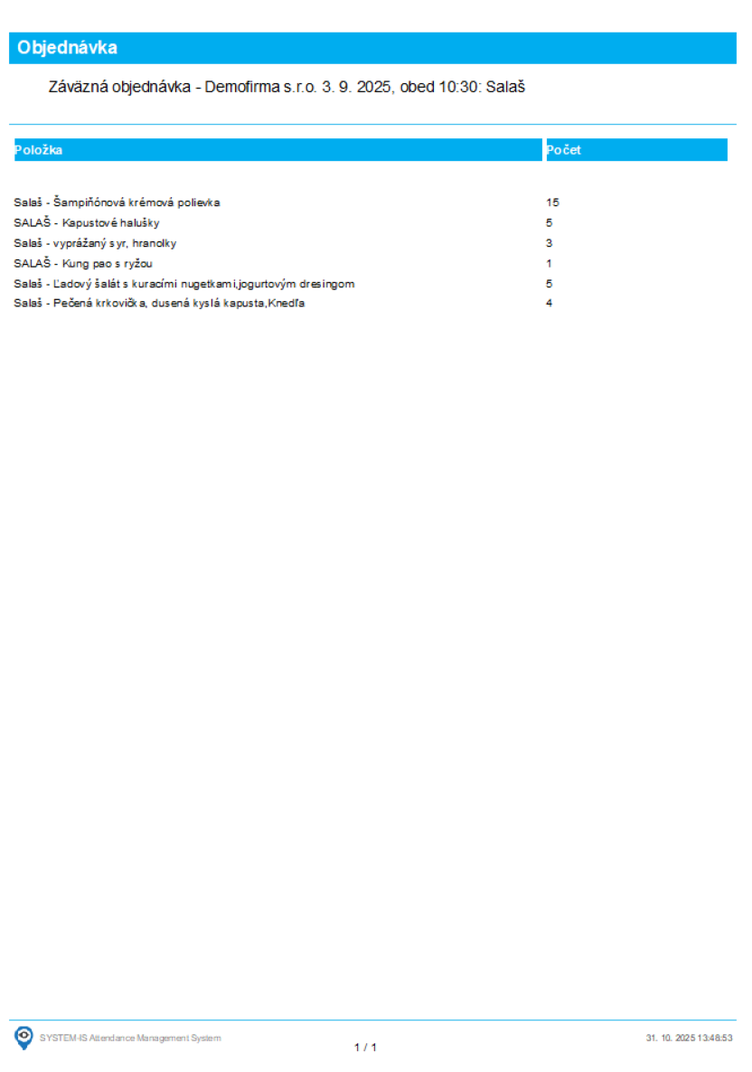 Stravovací systém tlač