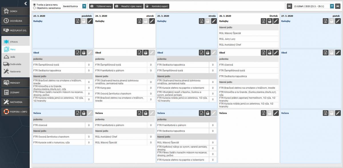 Stravovací systém menu