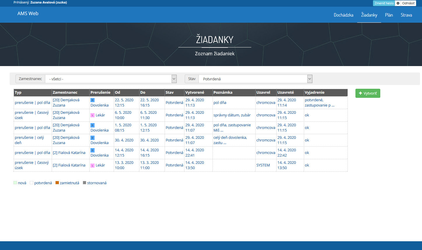 Žiadankový systém admin web-terminal