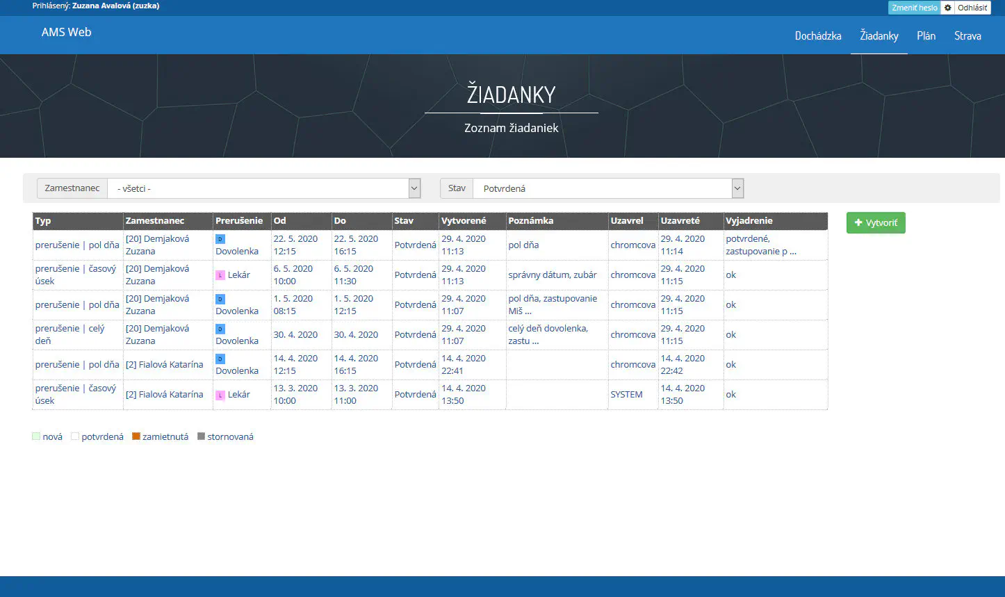 Žiadankový systém admin web-terminal